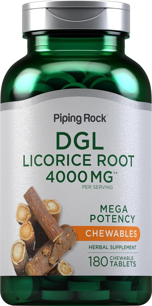 パイピングロックDGL Licorice Chewable錠4000mg | 180カウント | メガ効力消毒 | ハーブエキスサプリメント | ベジタリアン・非GMO