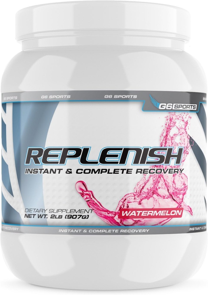 G6 Sports Nutrition Replenish Instant & Complete Recovery (Post Workout Formula, 11g of BCAAs & EAAs, 20g Whey Protein, 1000mg Creatine MagnaPower, Zero Refined Sugars) – 2lb Jar – Watermelon