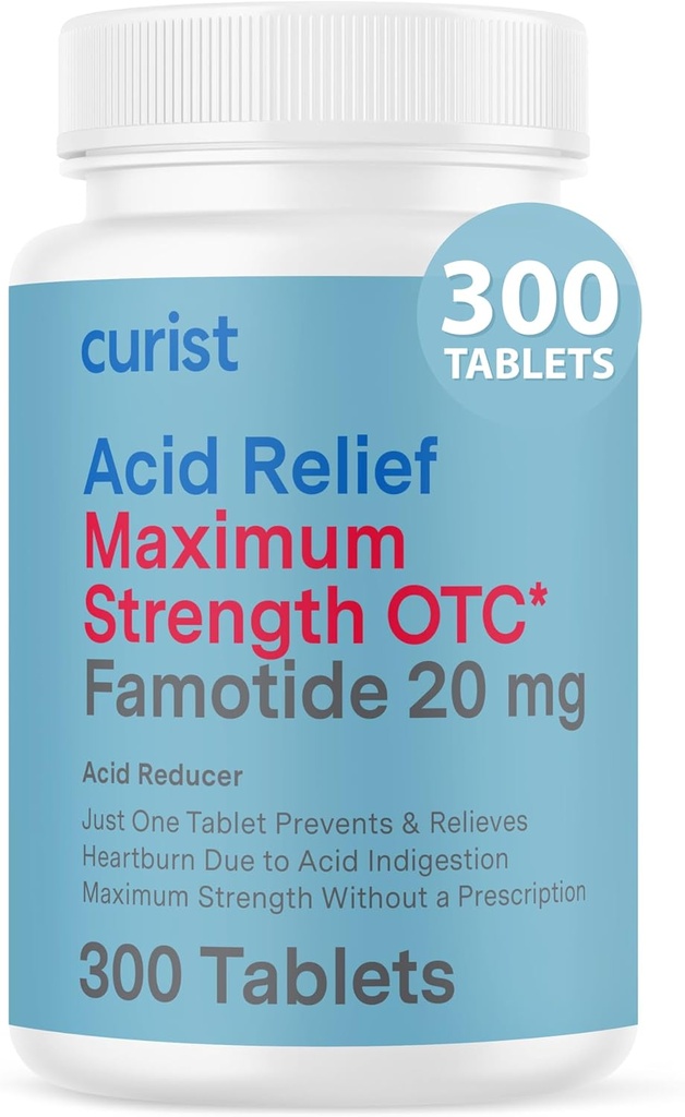 CuristのFamotidine 20mgバルクパック(300の計算のタブレット)心焼けの救助のための酸の還流の薬 - OTCの最高の強さの胃の酸の減力剤-消化の胸当ての救助のための反酸の救助のタブレット