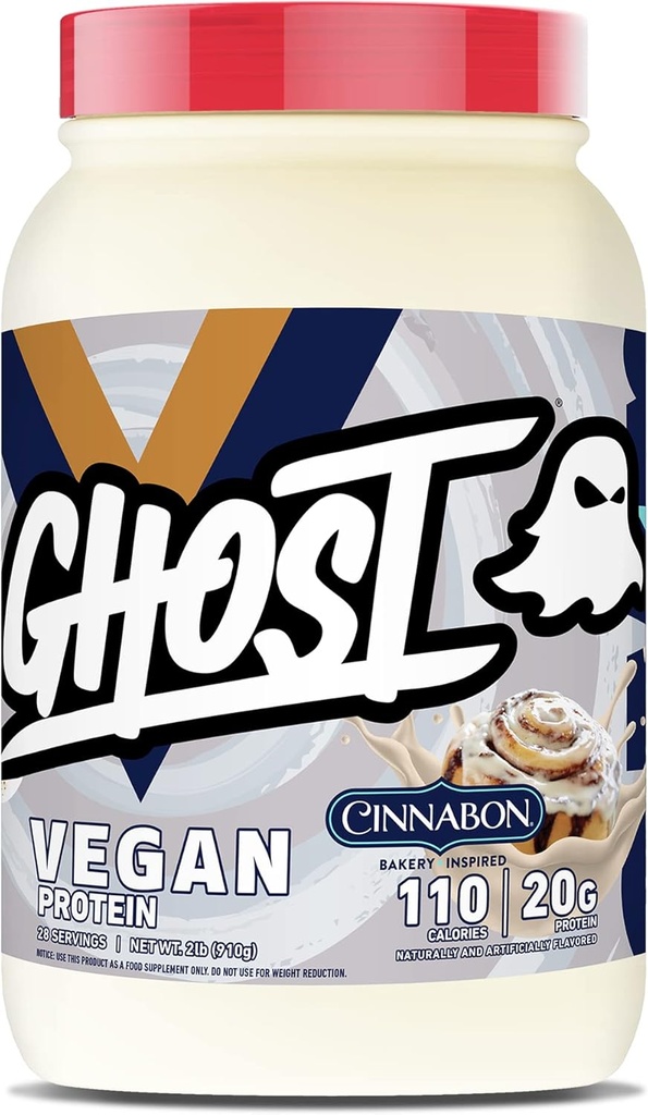 GHOSTビーガンプロテインパウダー, シナボン - 2lb, タンパク質の20g - 植物ベースのエンドウ豆 & 有機カボチャプロテイン - ポストワークアウト&栄養シェイクスムージー, & ベーキング - 大豆&グルテンフリー