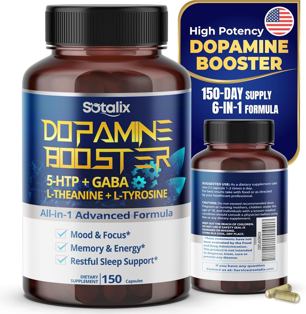 5-HTP + GABA with L-Theanine + L-Tyrosine - Mood & Focus, Memory & Energy, Restful Sleep Support - USA Made & Tested (150-day Supply (Pack of 1))