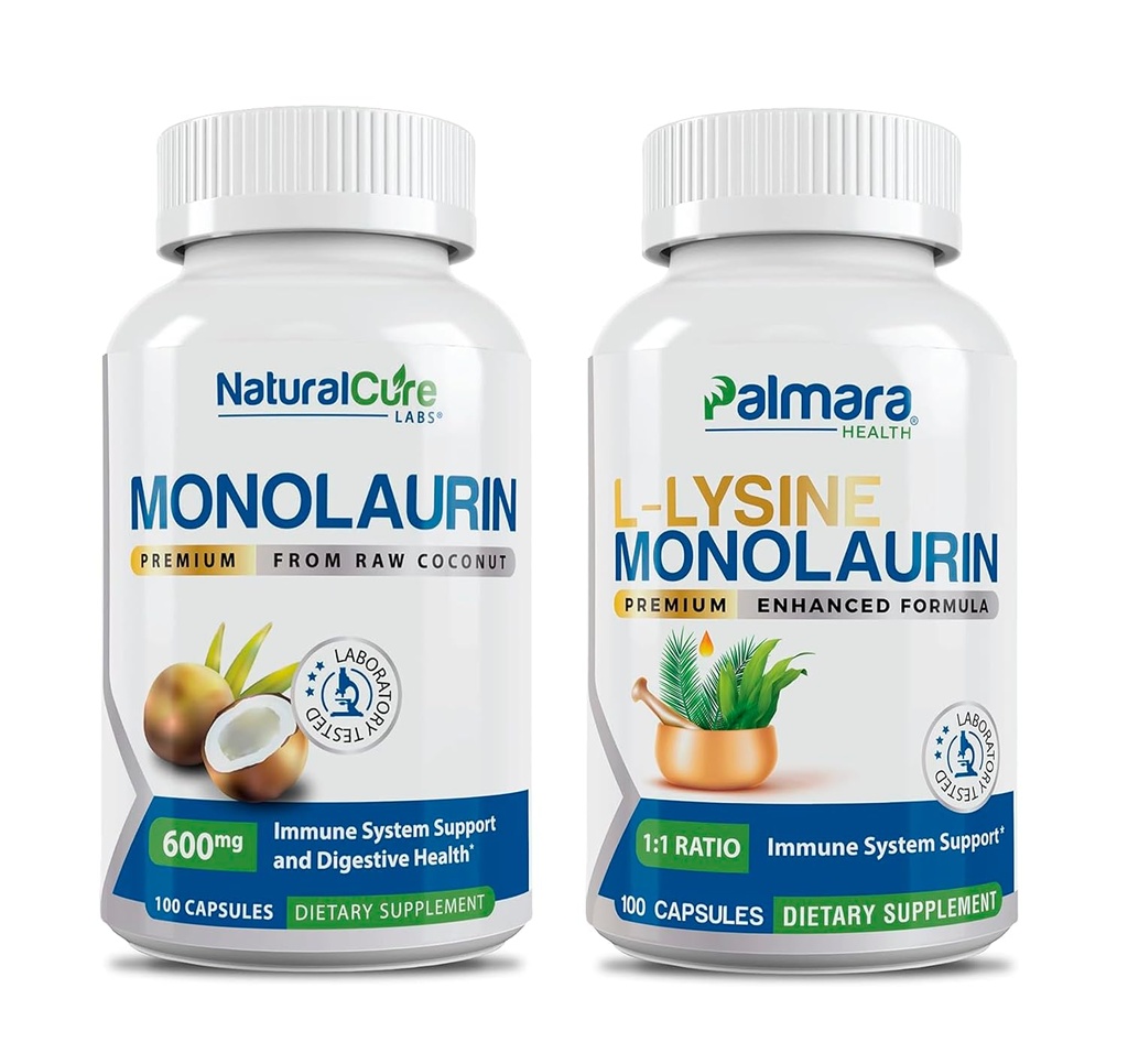 自然なキュア・ラボの束:優れたMonolaurin 600mg + L-Lysine + Monolaurin 1:1の比率
