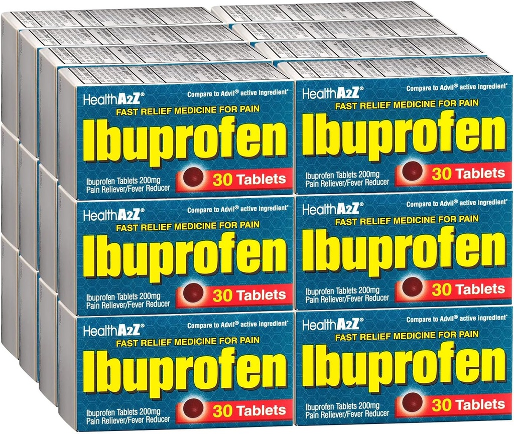 HealthA2Z® Ibuprofen Caplets 200mg | Pain Reliever & Fever Reducer | 24 Packs of 30 Tablets (720 Tablets Total) | Value Pack | NSAID