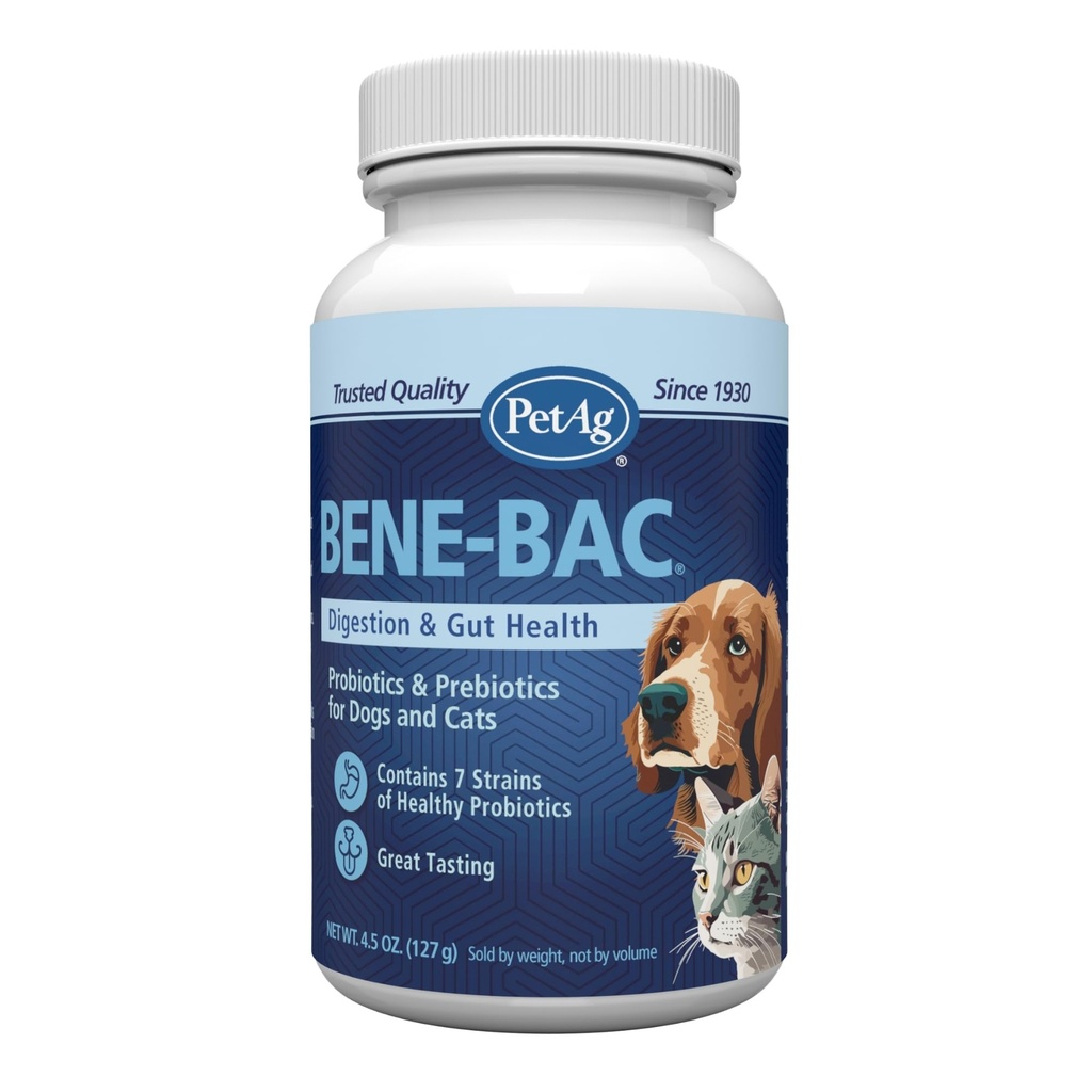 PetAg Bene-Bac - 4.5 ozパウダー - 犬、猫、エキゾチック&ワイルドライフ哺乳類のFOS&プロバイオティクス