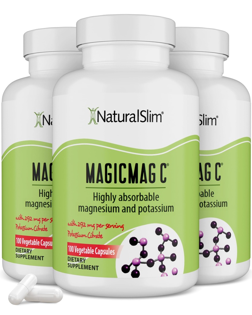 NaturalSlim、筋肉弛緩のためのカリウムとマグネシウムのクエン酸塩によるMag C、睡眠の質、神経機能及び電解質サポート、人および女性のための毎日のマグネシウムの補足、100カプセル3pk