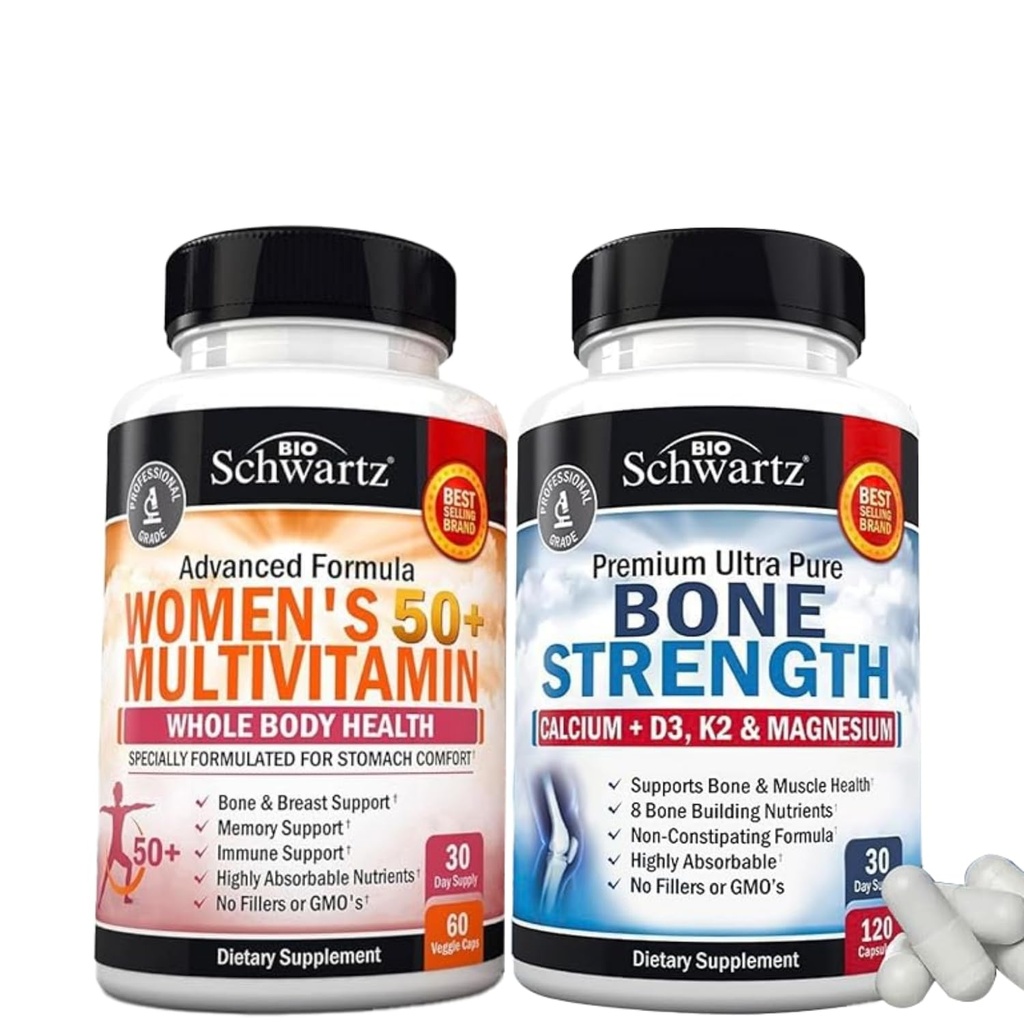 BioSchwartz 女性のための毎日のマルチビタミン 50 以上 (1 か月の供給) カルシウムおよびマグネシウムが付いている骨の強さのミネラル補足(1か月の供給)