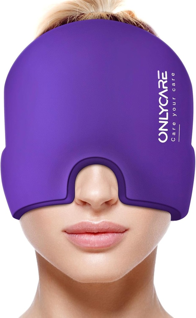 ONLYCARE の片頭痛の帽子、改善された無臭のゲルのアイスヘッドの覆い、熱く、冷たい療法、張力および圧力(紫色)のための頭痛のアイスパック