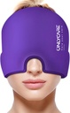 ONLYCARE の片頭痛の帽子、改善された無臭のゲルのアイスヘッドの覆い、熱く、冷たい療法、張力および圧力(紫色)のための頭痛のアイスパック