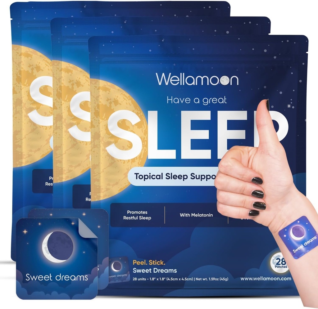 大人のためのWellamoonオリジナルスリープパッチ|Melatonin&Valerianとのスリープパッチ | 皮膚に優しい&無給 | 男性と女性の長期滞在の快適 | 3 x 28パッチのパック