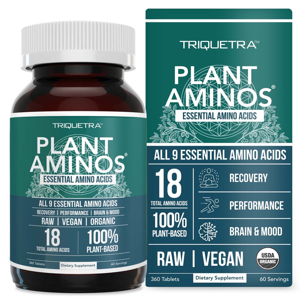 植物のアミノ酸有機エッセンシャルアミノ酸サプリメント(EAAs) & BCAA - 100%植物ベースの生, 完全9エッセンシャルアミノ酸と18トータルアミノ酸(360錠)