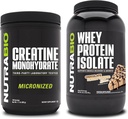 NutraBioクレアチンモノハイドレート、非風味、500gとウィープロテインアイソレート、チョコレートピーナツバター、サプリメントバンドル - 筋肉エネルギー、リーン筋肉の成長、回復、および強さ