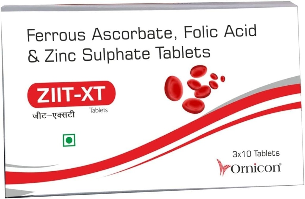 Iron, Folic Acid & Zinc Supplement | ZIIT XT | for Women & Men | Pack of (3 Strips) 30 Tablets