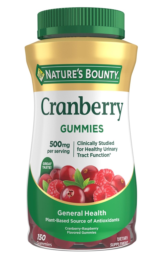 Nature's Bountyクランベリーグミー、尿路サポート、500 mg、クランラズベリー味、150 Ct