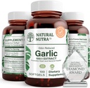 自然なNutra無臭のニンニクオイルの補足、ブースト心の健康及び皮の健康のための有機性丸薬は、免疫システムを高めます、循環問題を減らします、ボディ脂肪オイル、アリウムのSativum 500mg、100のSoftgelsを維持します