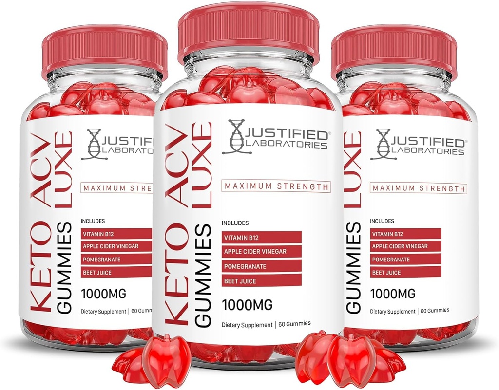 (3 Pack) Luxe Keto ACV Gummies Advanced Formula 1000MG Luxe Keto Gummies Apple Cider Vinegar Formulated with Pomegranate Beet Juice Powder B12 Vegan Non GMO 180 Gummys