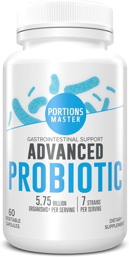 Portions Master Probiotics 5.75 Billion CFU、Gut Health、消化器サポートおよび免疫バランス、非GMO、グルテンフリー、酪農場なし(60カプセル)のための毎日のプロバイオティックおよび有機性プレバイオティクスの補足