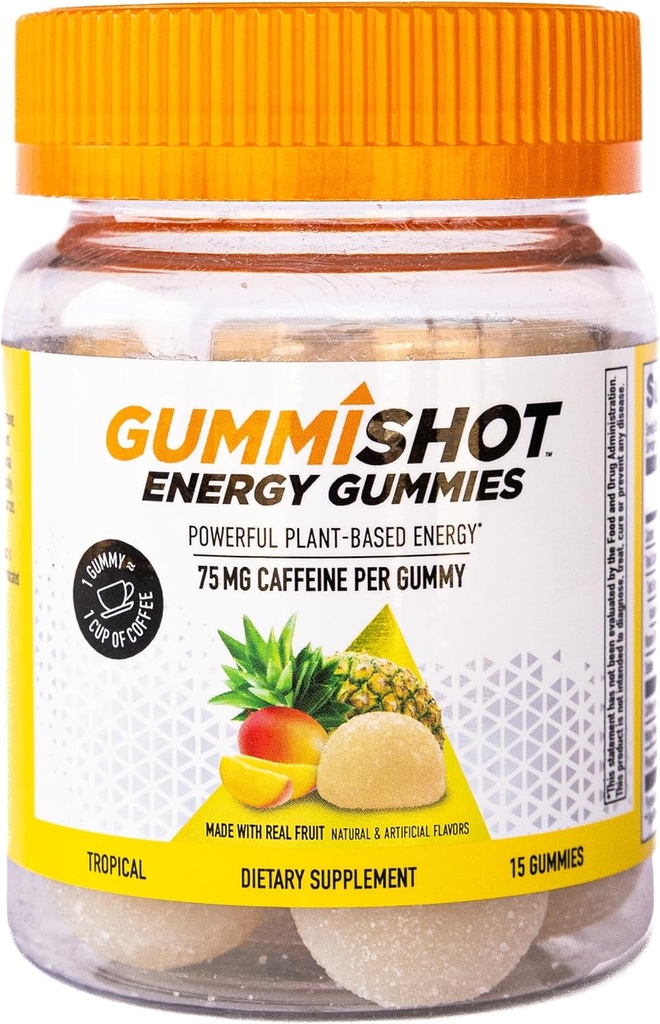 GummiShotエネルギーグミ、植物ベースのカフェインチュードの1125 mg、長持ちするエネルギーブースター、熱帯(15ct)