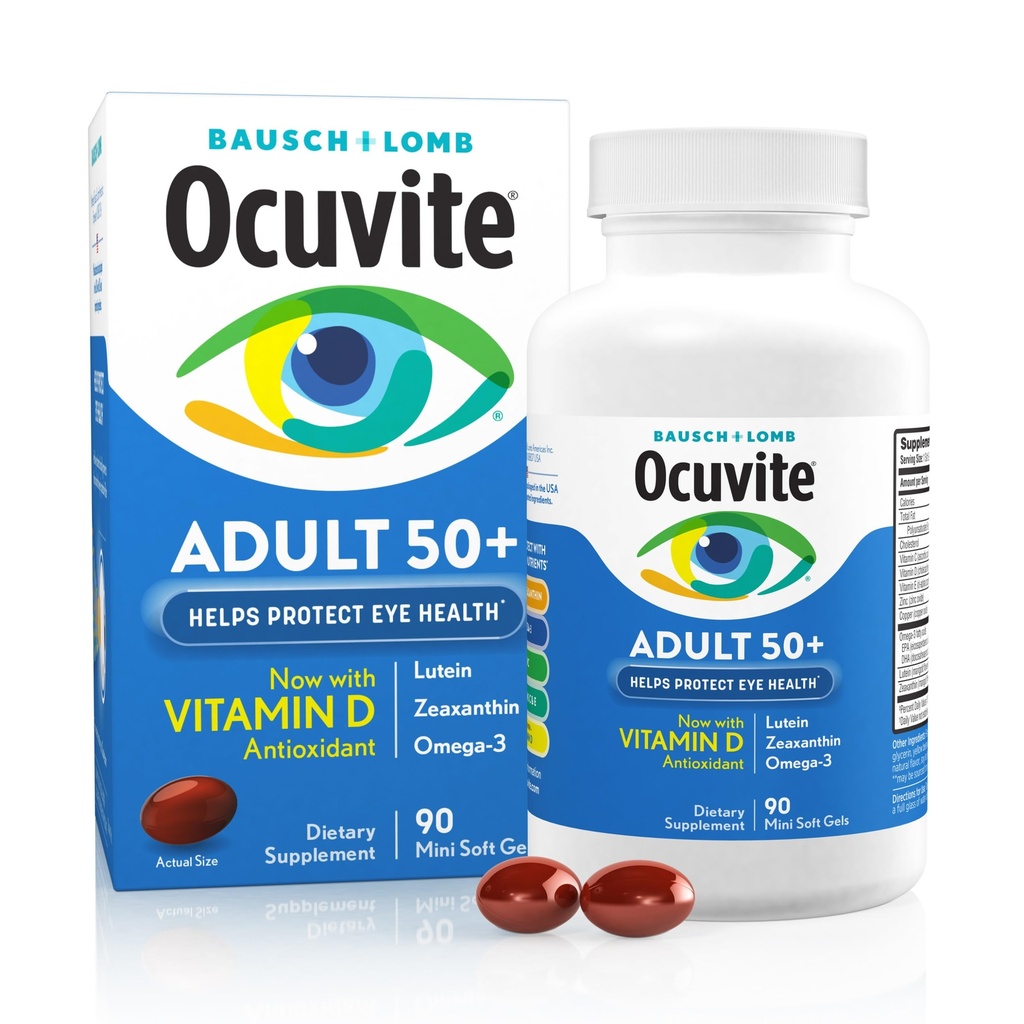 Ocuvite 50 +アイビタミン&ミネラルサプリメント、Omega-3、亜鉛、ビタミンC&E、Lutein&ゼアキサンチン、女性と男性のための亜鉛サプリメント、90 Softgels
