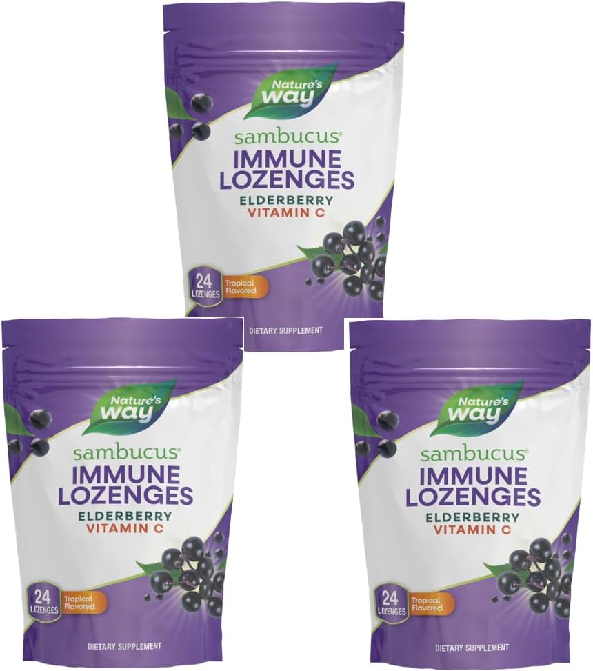Nature's Way Sambucus Immune Lozenges、High Potency Vitamin C、Elderberry、24 トロピカル・フレーバー・ロゼンジ(パッケージ5月Vary)