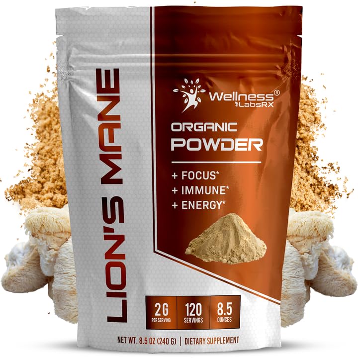 ウェルネスLABSRXライオンズマニーパウダー、マッシュルームサプリメント - 2000mg - ライオンズマニーサプリメント - ライオンズマニーマッシュルームパウダーブレインは、メモリとフォーカス、免疫サポートと健康のためのサプリメント - 120 サービング