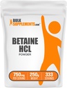 BulkSupplements.com Betaine HClパウダー - 塩酸塩サプリメント、消化管サポート - グルテンフリー、給餌あたり750mg、250g(8.8オンス)(パッケージ1)