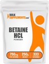 BulkSupplements.com Betaine HClパウダー - 塩酸塩サプリメント、消化管サポート - グルテンフリー、給餌あたり750mg、250g(8.8オンス)(パッケージ1)