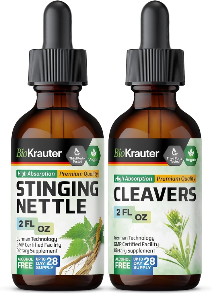 BIO KRAUTER Stinginging Nettle Tincture 2 Fl. Oz. & Cleavers Tincture 2 Fl. Oz.