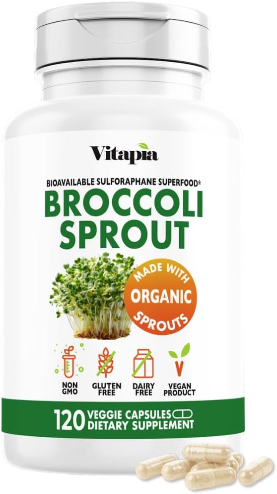 Vitapia有機ブロッコリーSprout&スルボラファン、抗酸化剤、脳、皮膚、心の健康サポート - 120ベジギーカプセル - 非GMO、グルテンフリー、ビーガンフレンドリーサプリメント
