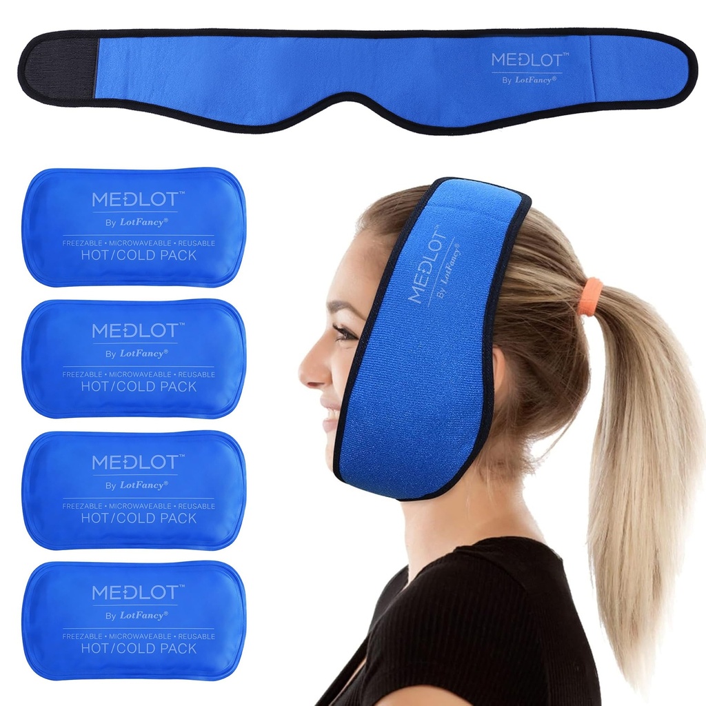 TMJ、Wisdomの歯のための LotFancy 顔のアイスパックの覆い、4 再使用可能な熱い風邪療法のゲルのパック、頭部、口頭および顔の外科、歯科インプラント、青のための痛みの軽減