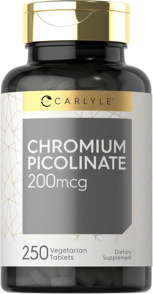 Carlyle Chromium Picolinate 200mcg | 250 Vegetarian Tablets | High Absorption | Non-GMO, Gluten Free Supplement