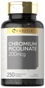 カルライルクロムピコリン酸 200mcg | 250 ベジタリアン錠 | 高吸収 | ノンGMO グルテンフリーサプリメント