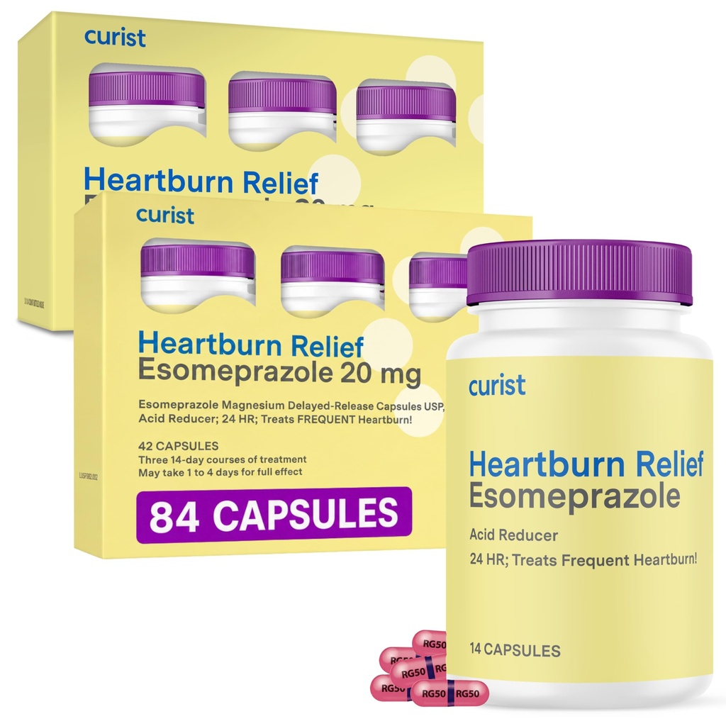 Curist Esomeprazole 20mgカプセルの遅れたRelease 84の計算-Heartburnの救助のための酸の還流薬-42の計算のカプセル(84の合計)の2パック-酸の還流の救助