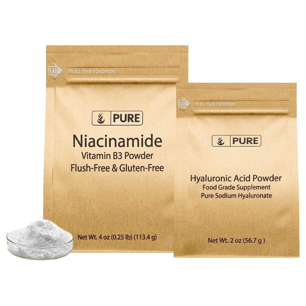 純粋な元の INGREDIENTS の Hyaluronic 酸および Niacinamide の束、さまざまなサイズ、フラッシュなし、良い粉
