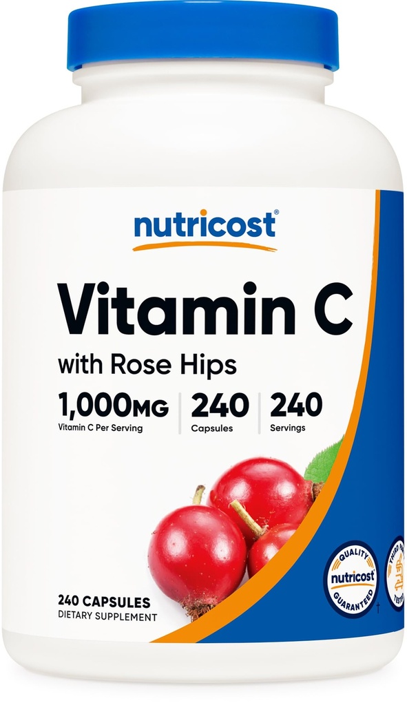 ローズヒップ1025mg、240カプセル - ビタミンC 1,000mg、ローズヒップ25mg、プレミアム、非GMO、グルテンフリーサプリメント