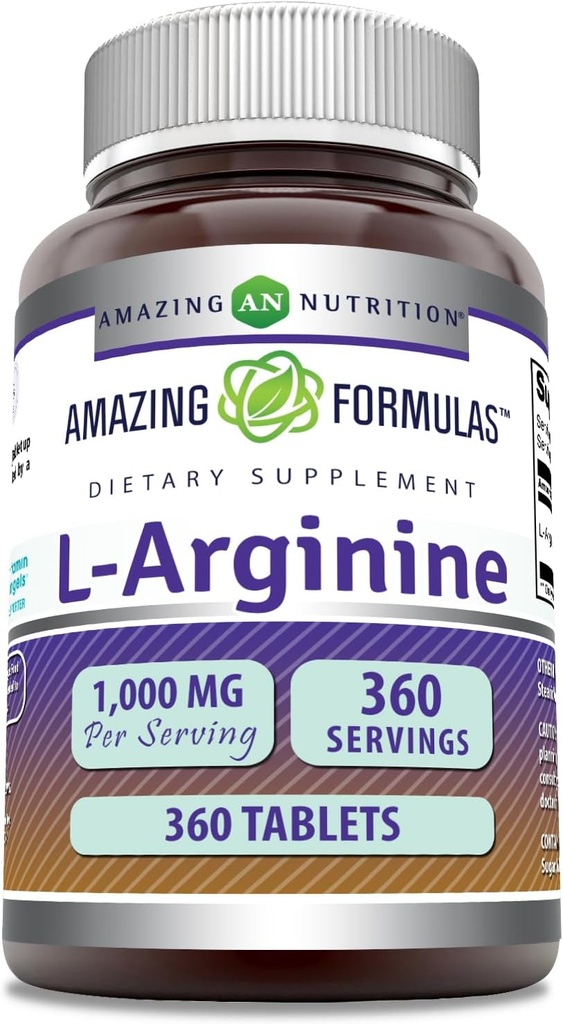 アメージングフォーミュラ L-アルギニンサプリメント | サービングごとの1000 Mg | 錠 | 女性&男性のためのアミノ酸サプリメント | 非GMO | グルテンフリー | アメリカ製 (360 カウント)