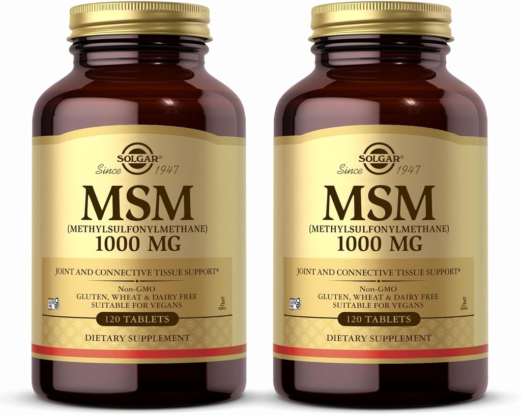 Solgar MSM 1000 mg - 120 Tablets, Pack of 2 - Supports Joints & Connective Tissue - Non-GMO, Vegan, Gluten Free, Dairy Free, Kosher - 240 Total Servings