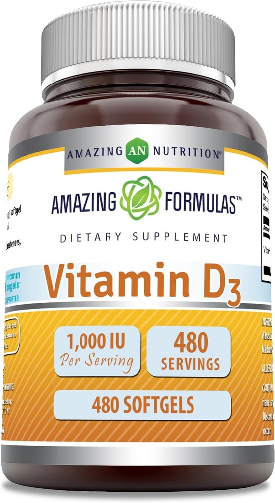 アメイジングフォーミュラビタミンD3サプリメント | 1000 IU | 480 Softgels | Non-GMO | グルテンフリー | アメリカ製