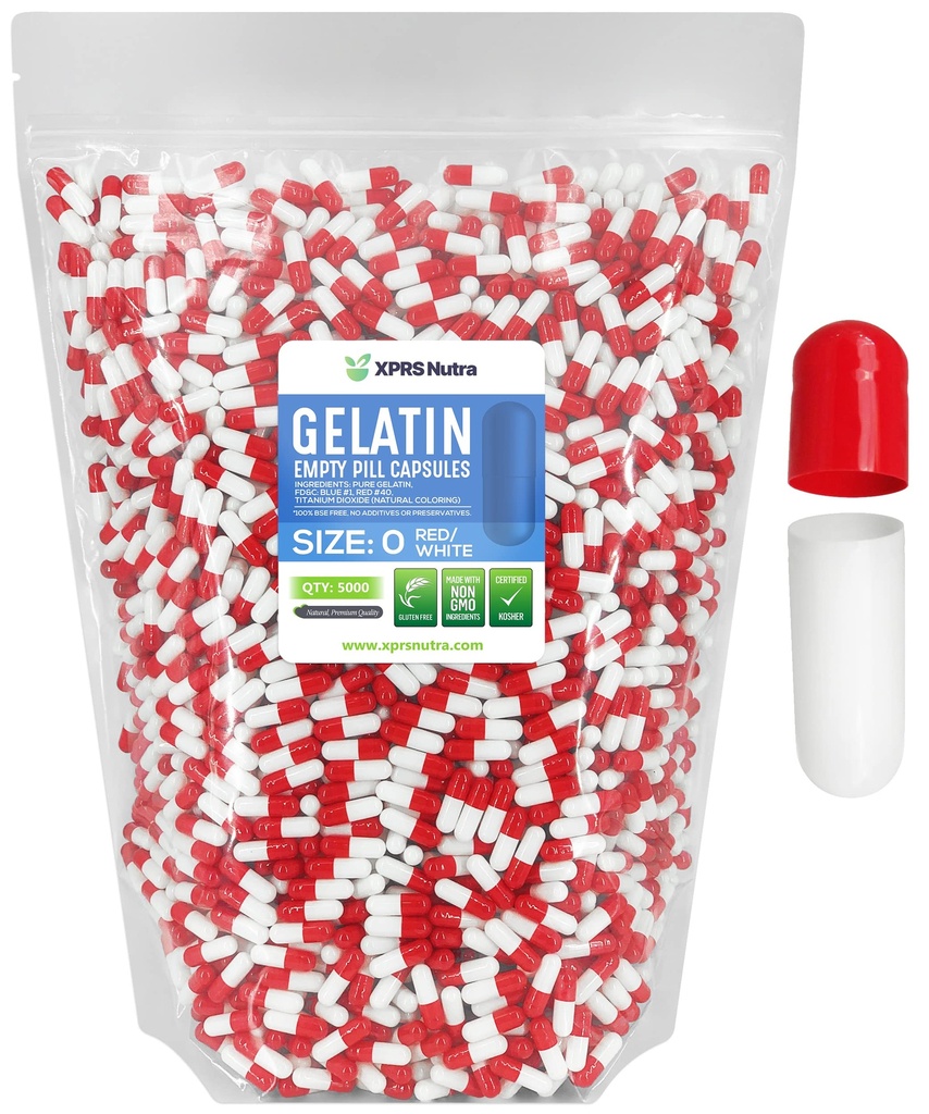 XPRSのNutraのサイズ0の空のカプセル- 5000の計算の空のゼラチンのカプセル-Pills DIYのカプセルの詰物-Do-It-Yourselfの補足のための純粋な牛のゲルの帽子(赤/白)