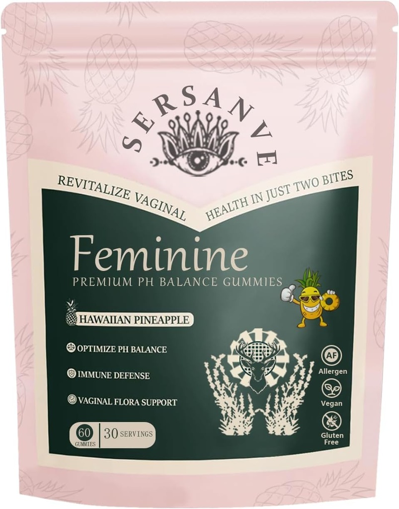 女性の健康、ハワイのパイナップルの味、ビーガン、グルテンフリーのためのバイタルナチュラルフェミニンバランスガミー、女性バイタリティと腸の健康をサポート - 60 グミ (1)