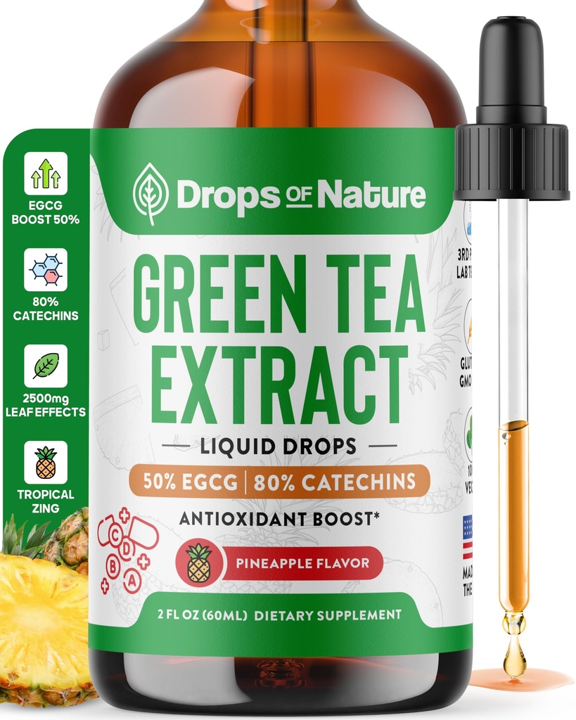 緑茶10:1のエキス50% EGCG - 緑茶液体の低下 - ビーガン、4Xより強力なピル&カプセル - 2oz抗酸化剤&免疫サプリメント - 皮膚、心臓サポート、脳の健康と記憶ブースト