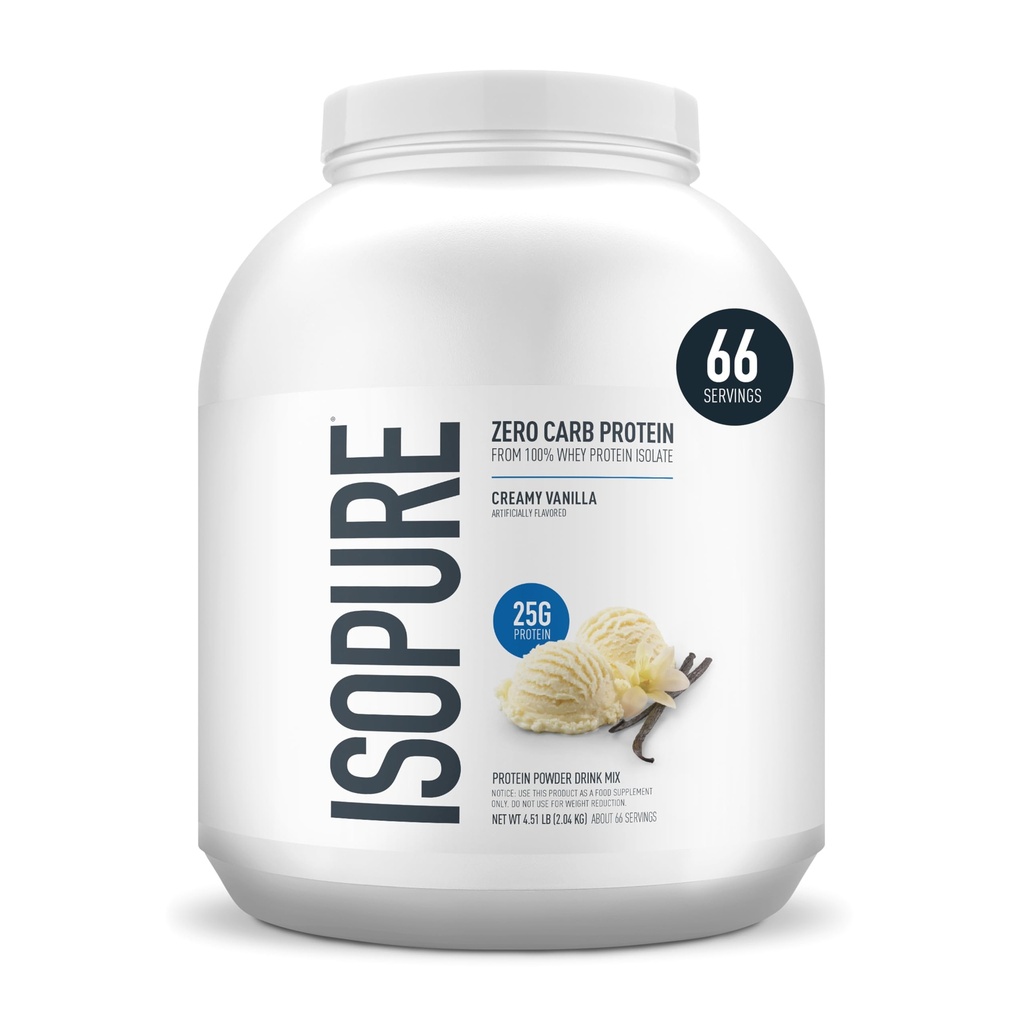 Isopure Zero Carb 100%の純粋な乳頭の隔離蛋白質の粉、Lactoseは、ビタミン、クリーム色のバニラ、サービングごとの25g蛋白質と、4.5のLbs、66のサービング(包装の5月Vary)放します