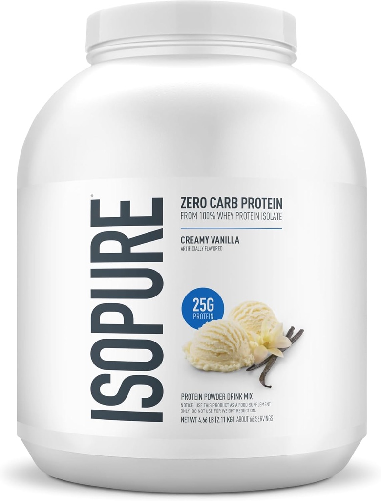 Isopure Zero Carb 100%の純粋な乳頭の隔離蛋白質の粉、Lactoseは、ビタミン、クリーム色のバニラ、サービングごとの25g蛋白質と、4.5のLbs、66のサービング(包装の5月Vary)放します