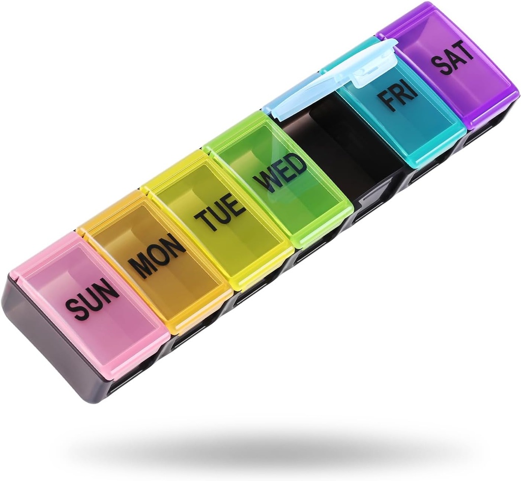 余分大きい週刊の丸薬のオルガナイザー、7日の丸薬箱、旅行丸薬箱、薬のビタミンの終わりオイル(黒)のための毎日の丸薬ディスペンサーのホールダーの容器