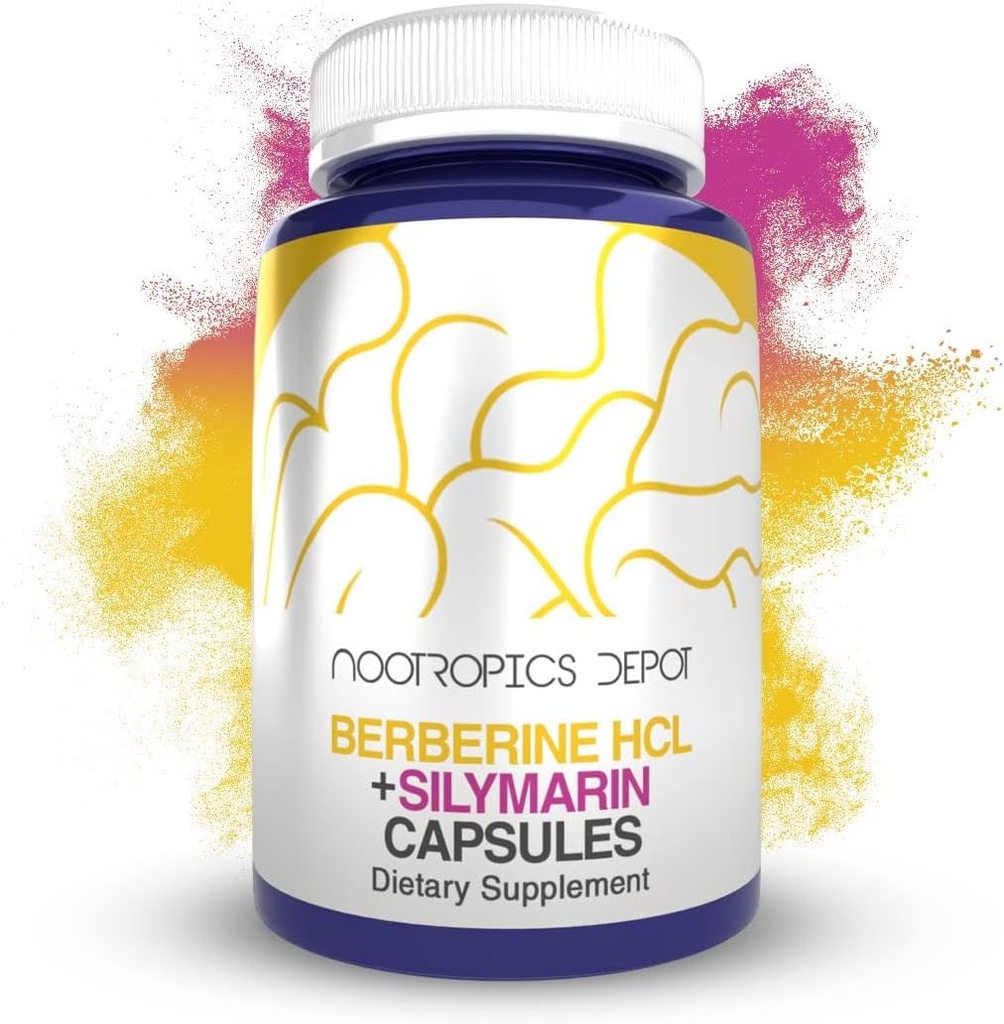 Nootropics Depot Berberine HCL + Silymarin カプセル | 500mg + 90mg | 180 カウント | セルラー機能、メタボリック機能、バランスの取れた炎症レベルをサポート