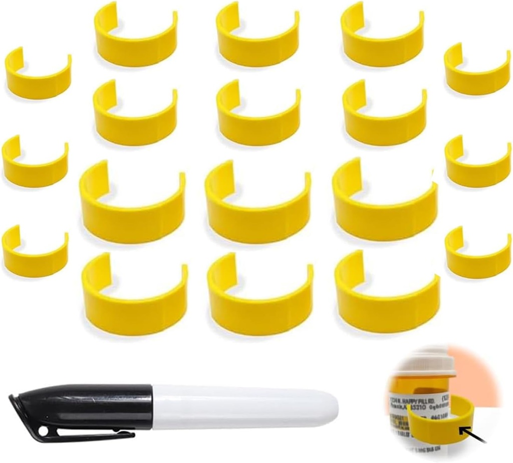 Clips for Pill Bottles, Medicine Bottle Label Clips for Easy Medication Identification, Pack with Labels Pen, Suitable for Daily Use Or Travel (18)