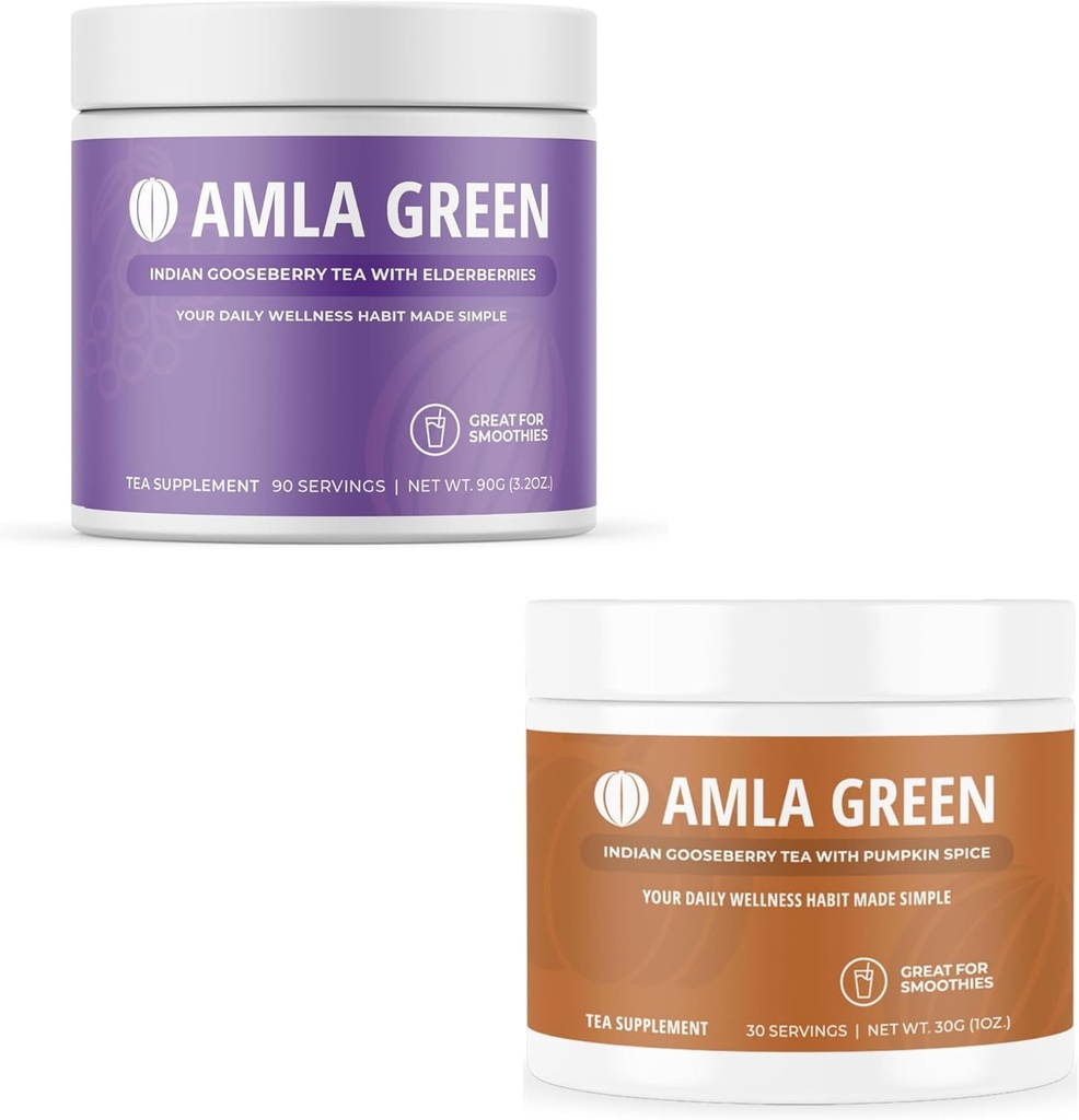 Amlaパウダー&グリーンティースーパーフードサプリメント, 抗酸化サポート, エルダーベリーで製造 (90 サービング) & カボチャスパイス (30 サービング), オーガニック, ビーガン