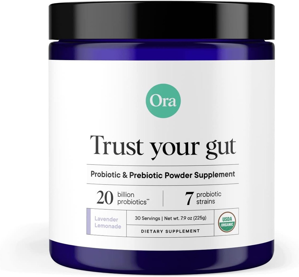 Ora Organic Prebiotic and Probiotic Powder Supplement - 20 Billion Probiotics, 7 Strains for Best Prebiotic Powder, Non-GMO, Probiotics for Women, Men & Kids - Lavender Lemonade Flavor, 30 サービング
