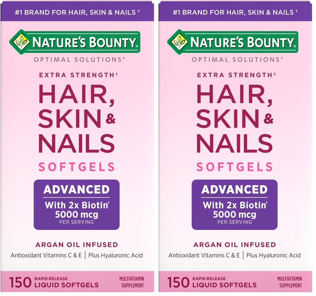 Nature's Bounty Advanced Hair, Skin & Nails, Argan-Infused Vitamin Supplement with Biotin and Hyaluronic acid, 150 Rapid Release Softgels (パッケージ 2)