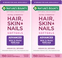 Nature's Bounty Advanced Hair, Skin & Nails, Argan-Infused Vitamin Supplement with Biotin and Hyaluronic Acid, 150 Rapid Release Softgels (Pack of 2)