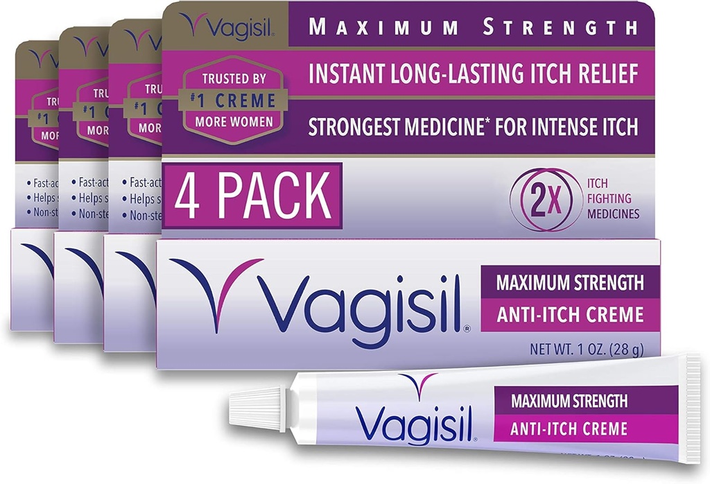 女性のためのBenzocaineのVagisilの最高の強さのフェミニンの反イッチのクリームは、Yeastの感染症の苛立ち、Gynecologistテストされた、速く作用する、皮を、1つのoz (パッケージ4)取り除きます